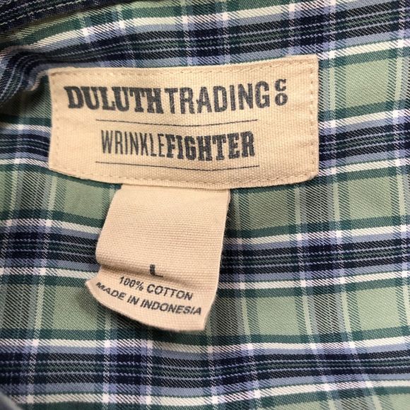 Duluth Trading Men Wrinkle Fighter Button Shirt Top Large Plaid Cotton B235 -14 - Picture 6 of 16